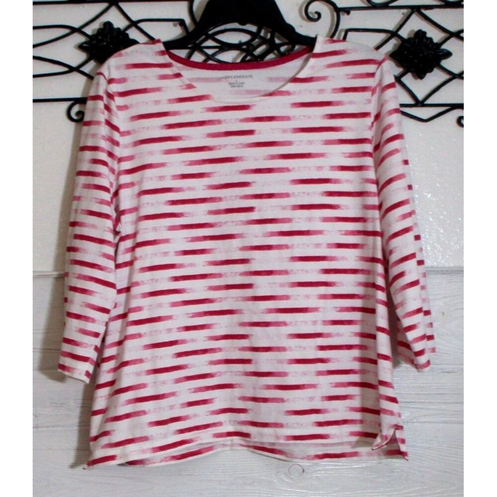 Appleseed's Women's Top Size L Long Sleeve Multicolored Striped Round Neck